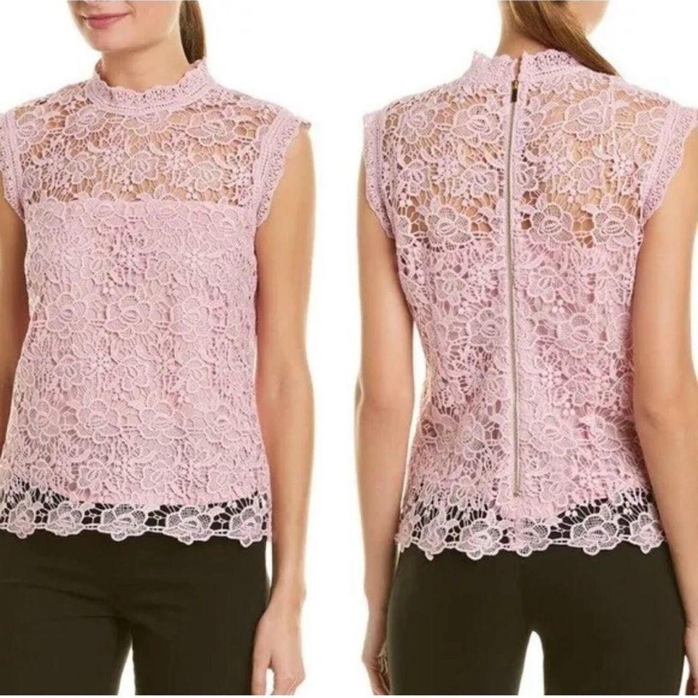 NANETTE LEPORE S Spring Fling Crochet Lace Sugar Plum Top Gold Zipper Sleeveless